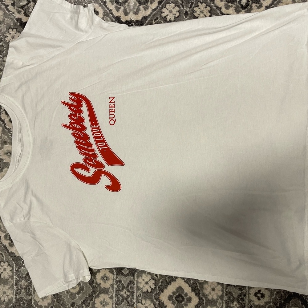 White Short Sleeve Tee with Red Print
